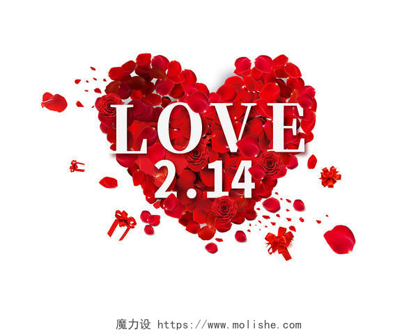 创意浪漫红色爱心214情人节艺术字设计